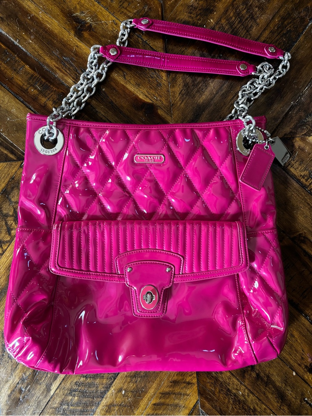 Iconic Y2K Vintage Coach Poppy Pink Quilted Patent Leather Slim Tote